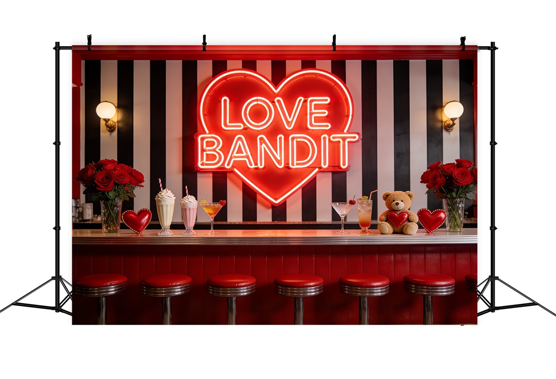 Fond Saint-Valentin années 90 Néon Love Diner Bar Fond cœur LXX512-98