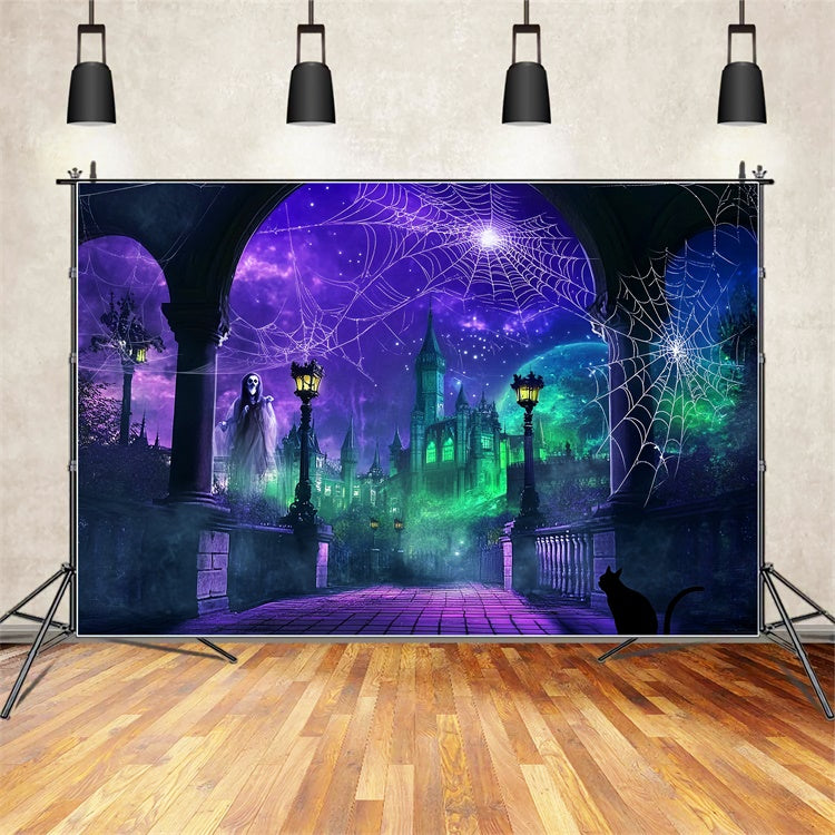 Toile de fond Halloween Château Envoûté et Toile Magique LXX57-100