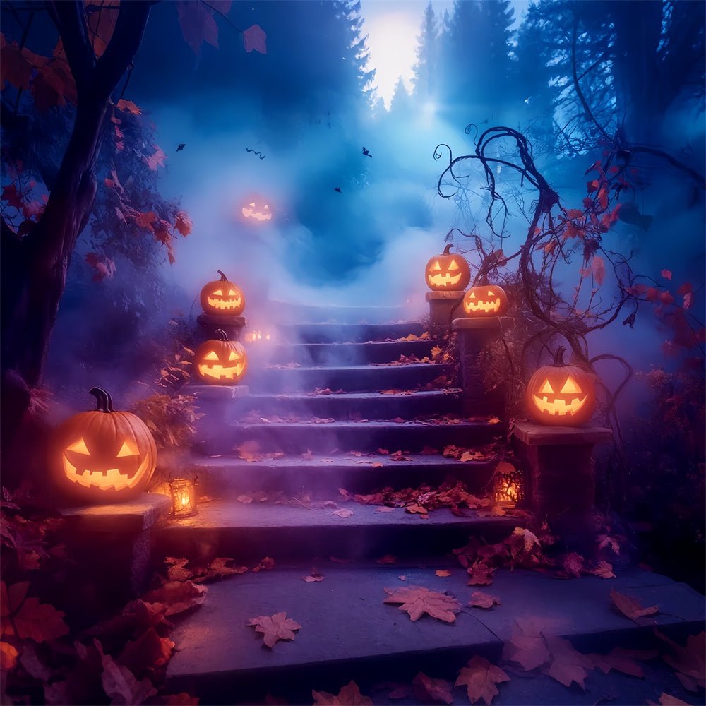 Toile de fond Photo Halloween Escalier Brillant aux Citrouilles LXX57-105