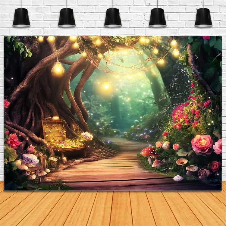 Toile de fond Forêt Magique Lueur Sentier Champignon LXX57-117