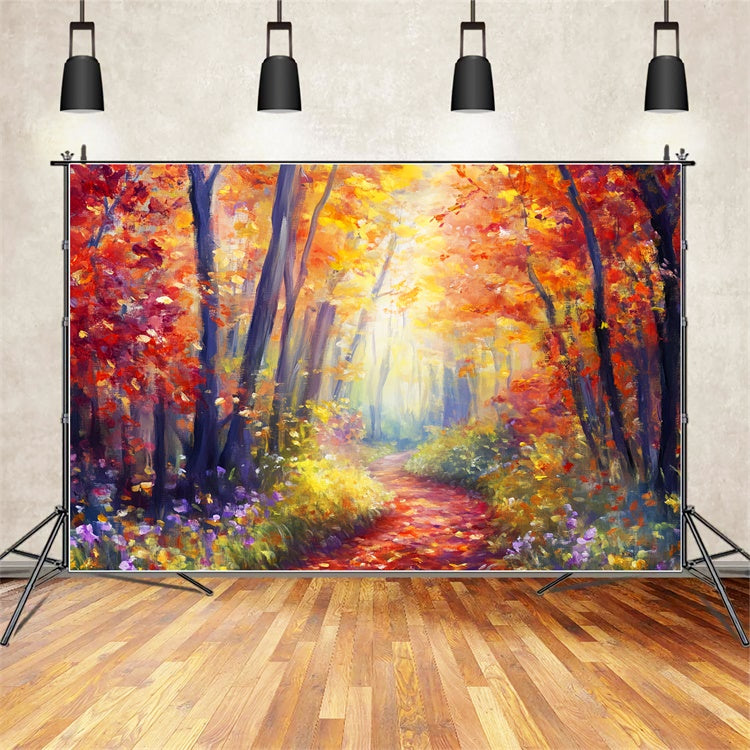 Toile de fond Photo Forêt Automne Promenade Feuille Dorée LXX57-118