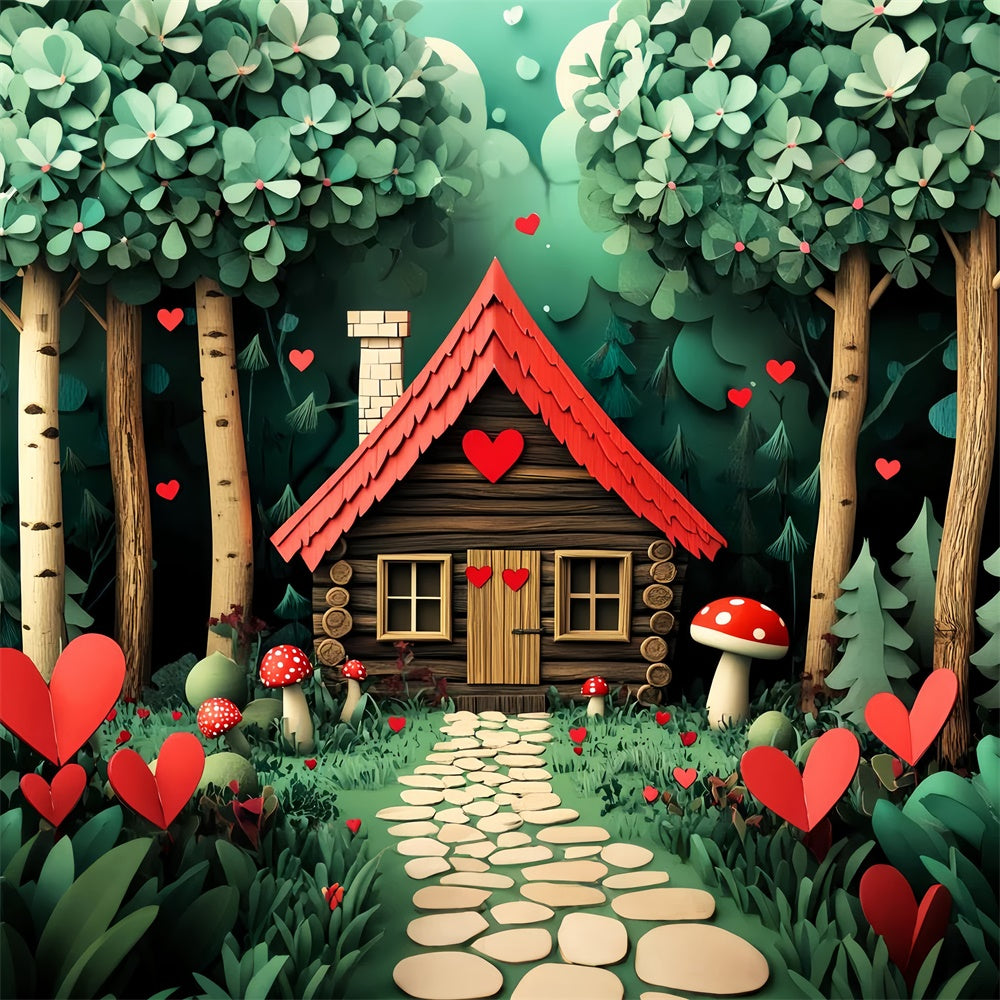 Toile de fond Photo Forêt Bois Chalet Cœur Fantaisie LXX57-122
