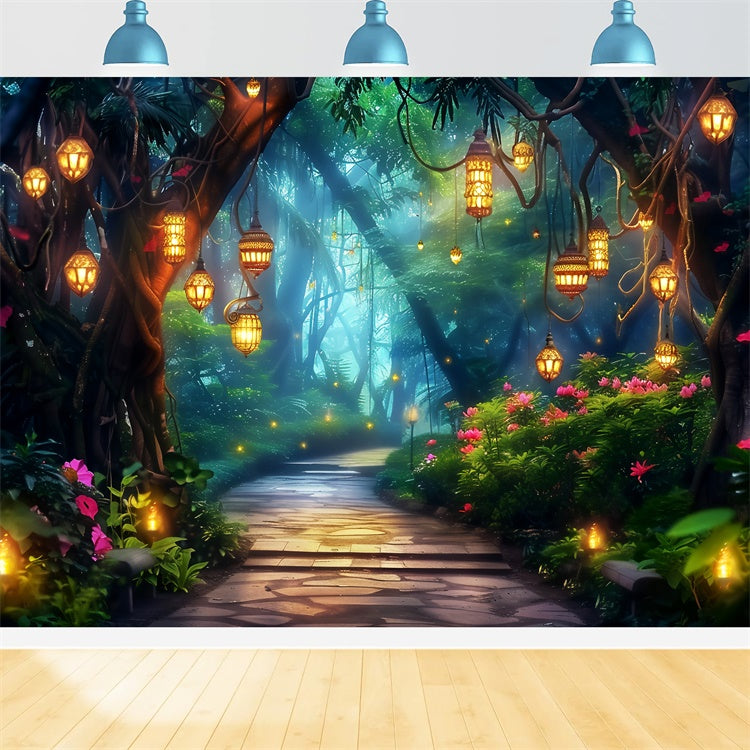 Toile de fond Forêt Fantaisie Lueur Chemin Fleurissant LXX57-125