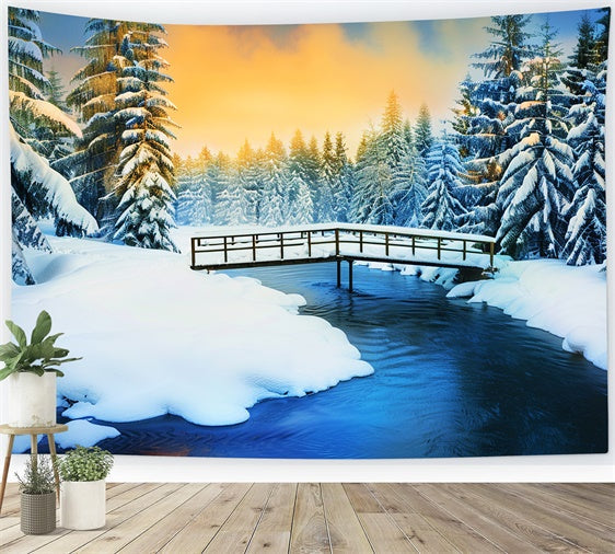 Toile de fond Forêt Neige Pins Givrés Lueur LXX57-137