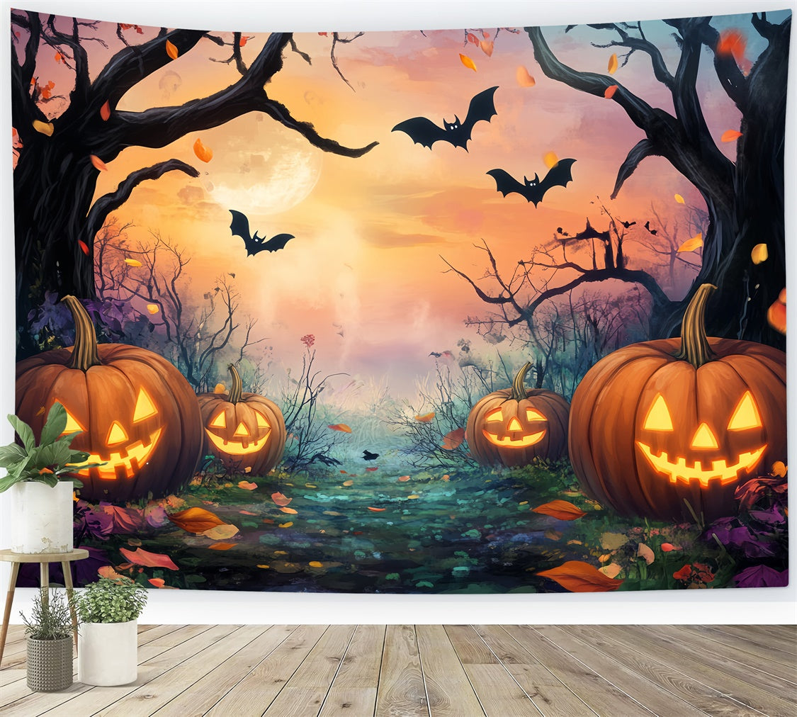 Toile de fond Forêt Halloween Sentier Citrouille Clair Lune LXX57-143