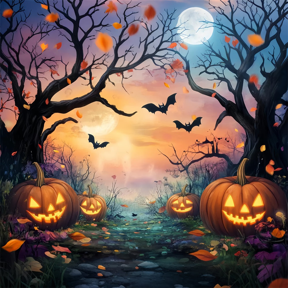 Toile de fond Forêt Halloween Sentier Citrouille Clair Lune LXX57-143