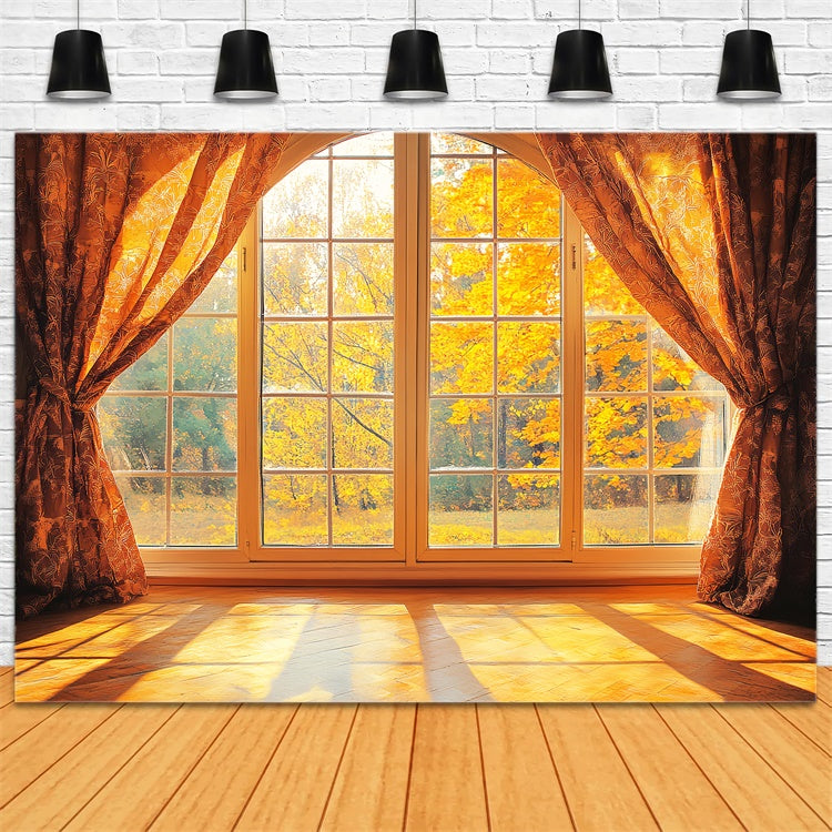 Toile de fond Photo Automne Vue Fenêtre Érable Doré LXX57-148