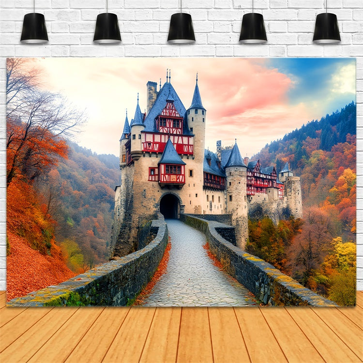 Toile de fond Déco Automne Château Crépuscule Enchanté LXX57-153