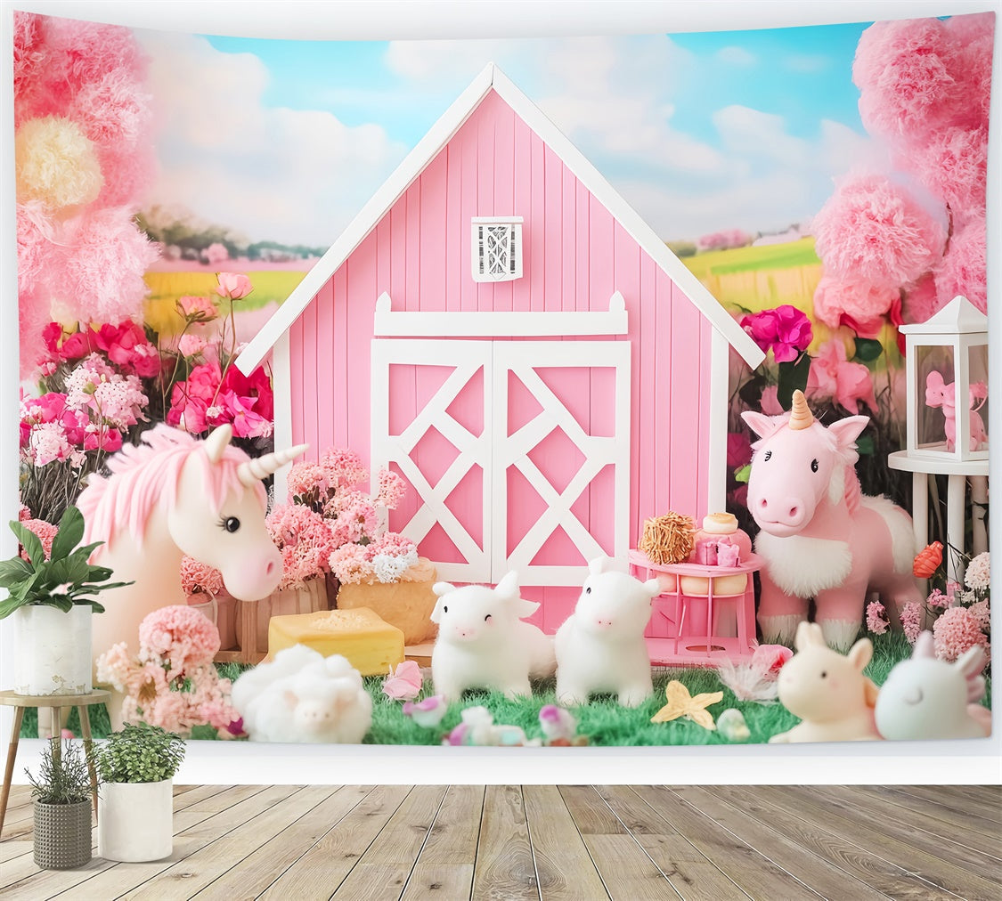 Toile de fond Automne Ferme Licorne Rose Fantaisie LXX57-161