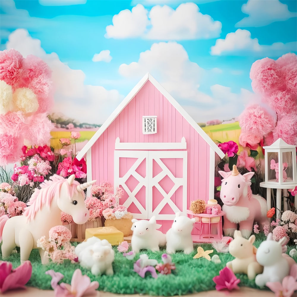 Toile de fond Automne Ferme Licorne Rose Fantaisie LXX57-161