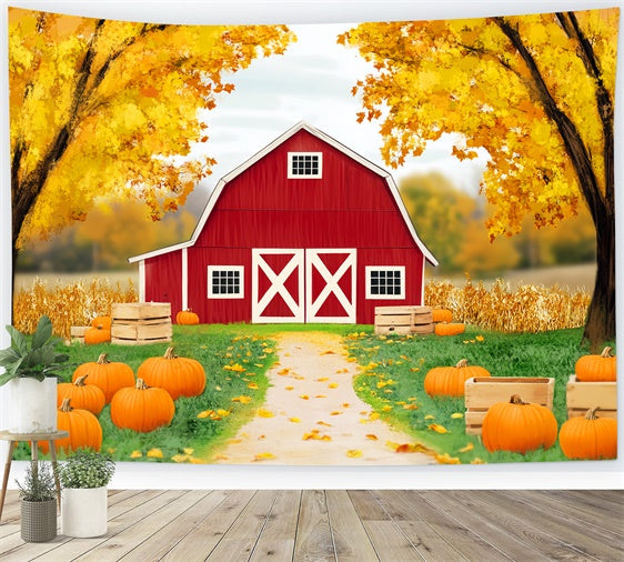 Toile de fond Déco Automne Sentier Grange Forêt LXX57-162