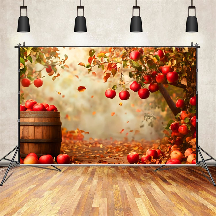 Toile de fond Déco Automne Feuilles Tombantes Verger Pommes LXX57-170