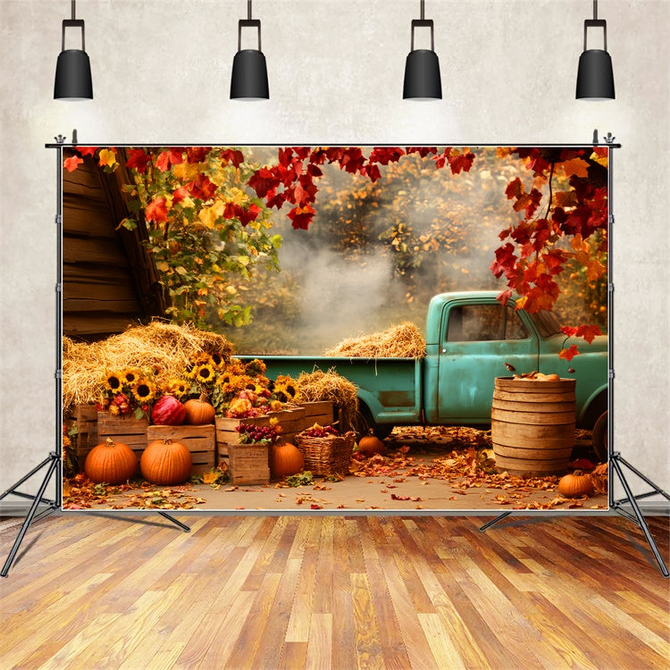 Toile de fond Automne Camion Bleu Rustique Tournesols LXX57-171