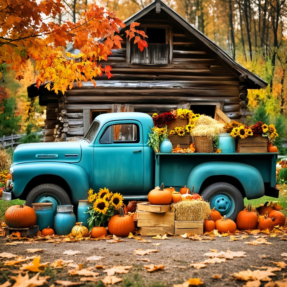Toile de fond Photo Automne Cabane Récolte Camion LXX57-172