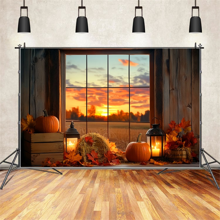 Toile de fond Déco Automne Citrouille Crépuscule Fenêtre LXX57-175