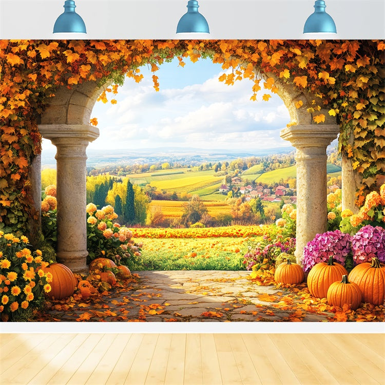 Toile de fond Automne Vue Jardin Arche Rustique LXX57-185