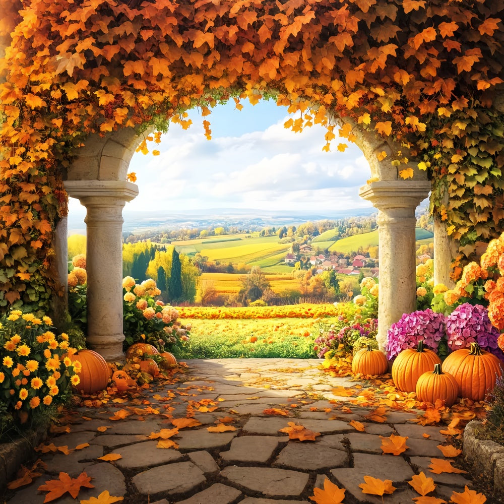 Toile de fond Automne Vue Jardin Arche Rustique LXX57-185
