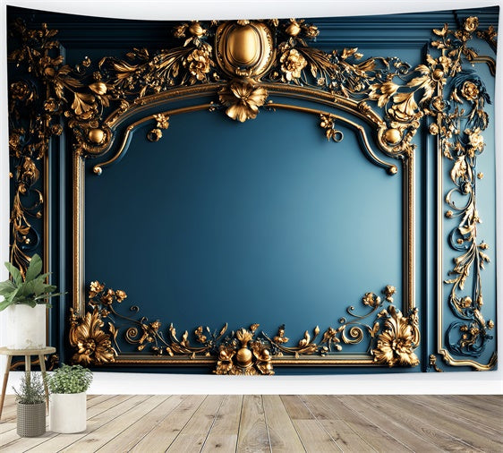 Toile de fond Vintage Baroque Mur Doré Bleu Opulent LXX57-207