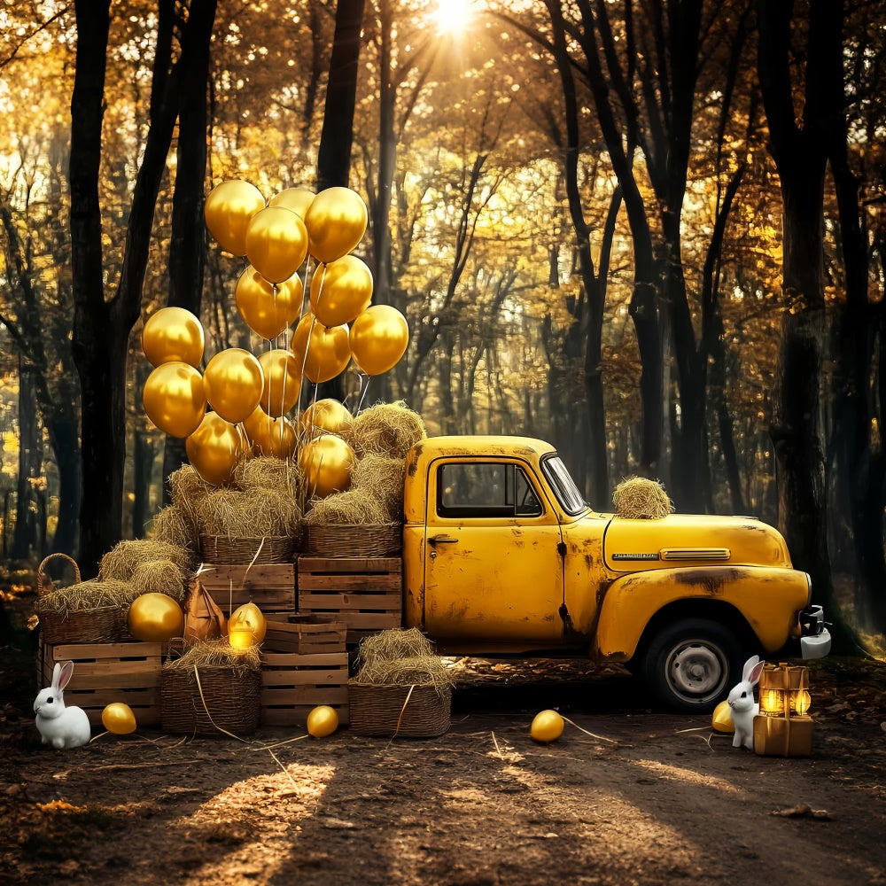 Toile de fond Vintage Forêt d’Automne Camion Ballons LXX57-211