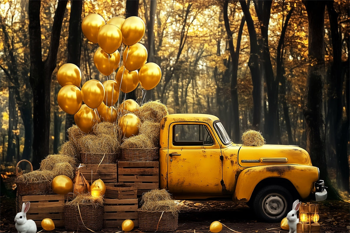 Toile de fond Vintage Forêt d’Automne Camion Ballons LXX57-211