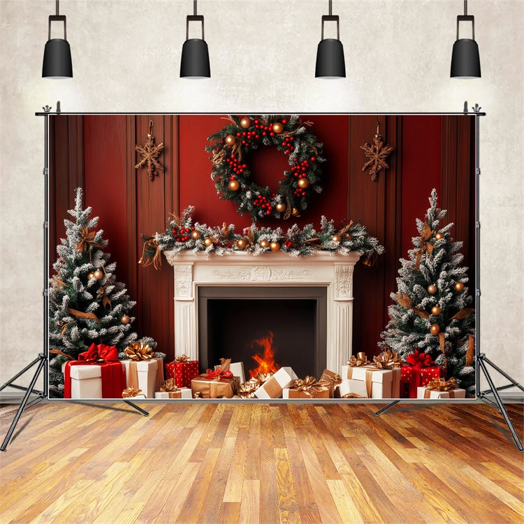 Toile de fond Vintage Noël Classique Foyer Rouge LXX57-214