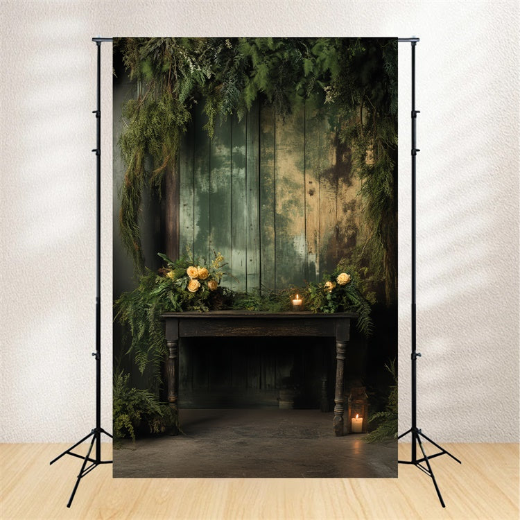 Toile de fond Portrait Bois Vert Rustique Panneau Tissu LXX57-262