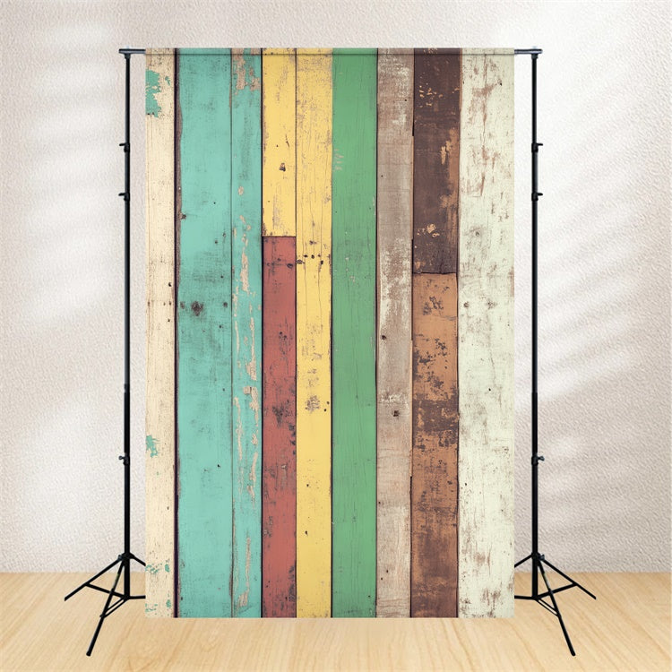 Toile de fond Bois Studio Planches Arc-en-Ciel Vieillies LXX57-291