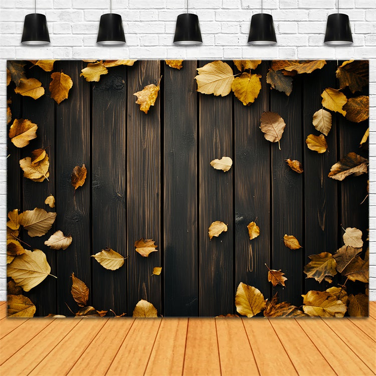 Toile de fond Bois Feuilles Dorées Noyer Foncé LXX57-299