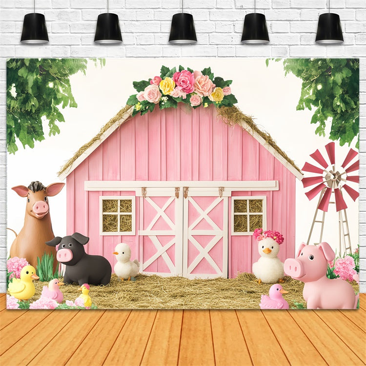 Toile de fond Grange Rose Anniversaire Ferme Amusante LXX57-374