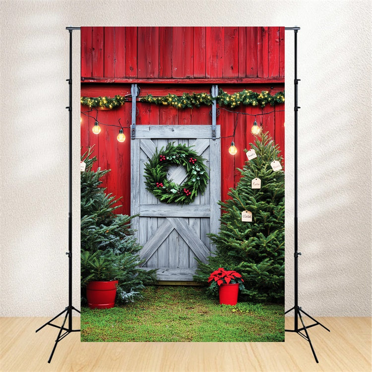 Toile de fond Grange Couronnes de Pin Noël LXX57-391