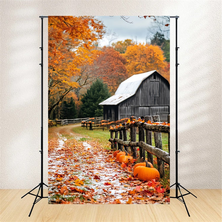 Toile de fond Grange Rustique Chemin de Citrouilles Automne LXX57-398