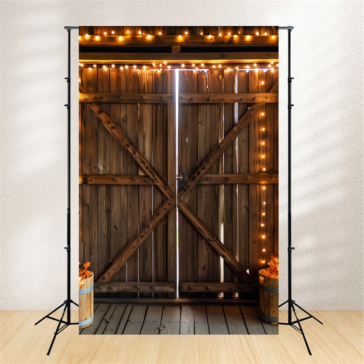 Toile de fond Photo Porte de Grange Guirlande Lumineuse Douillette LXX57-417