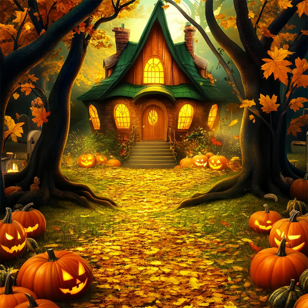 Toile de fond Halloween Chalet Enchanté aux Citrouilles LXX57-64