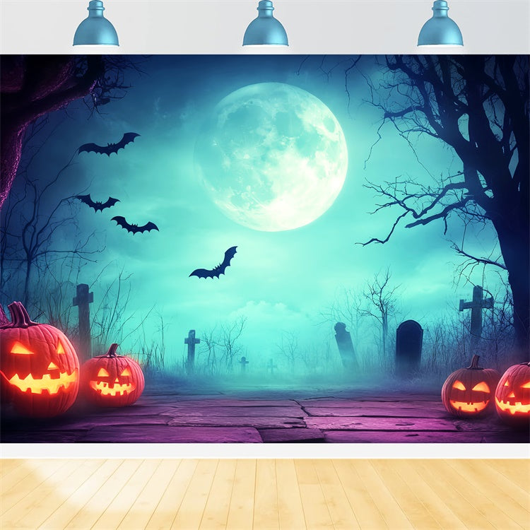 Toile de fond Photo Halloween Cimetière au Clair de Lune Étrange LXX57-87