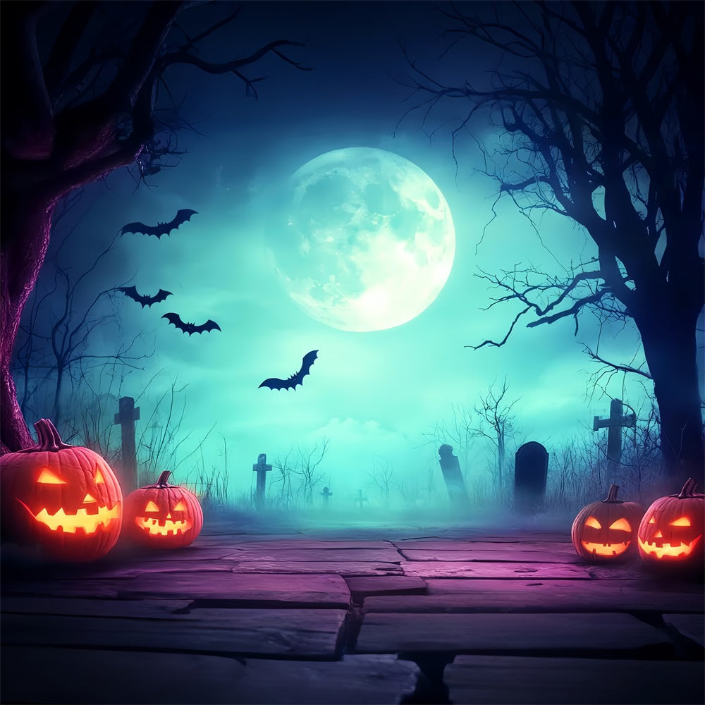 Toile de fond Photo Halloween Cimetière au Clair de Lune Étrange LXX57-87
