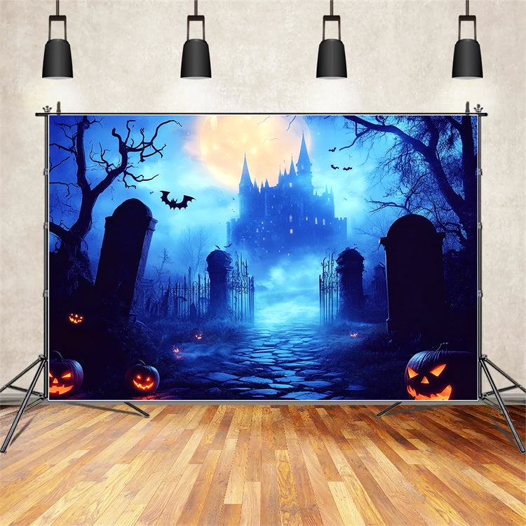 Toile de fond Photo Halloween Château-Cimetière au Clair de Lune LXX57-99