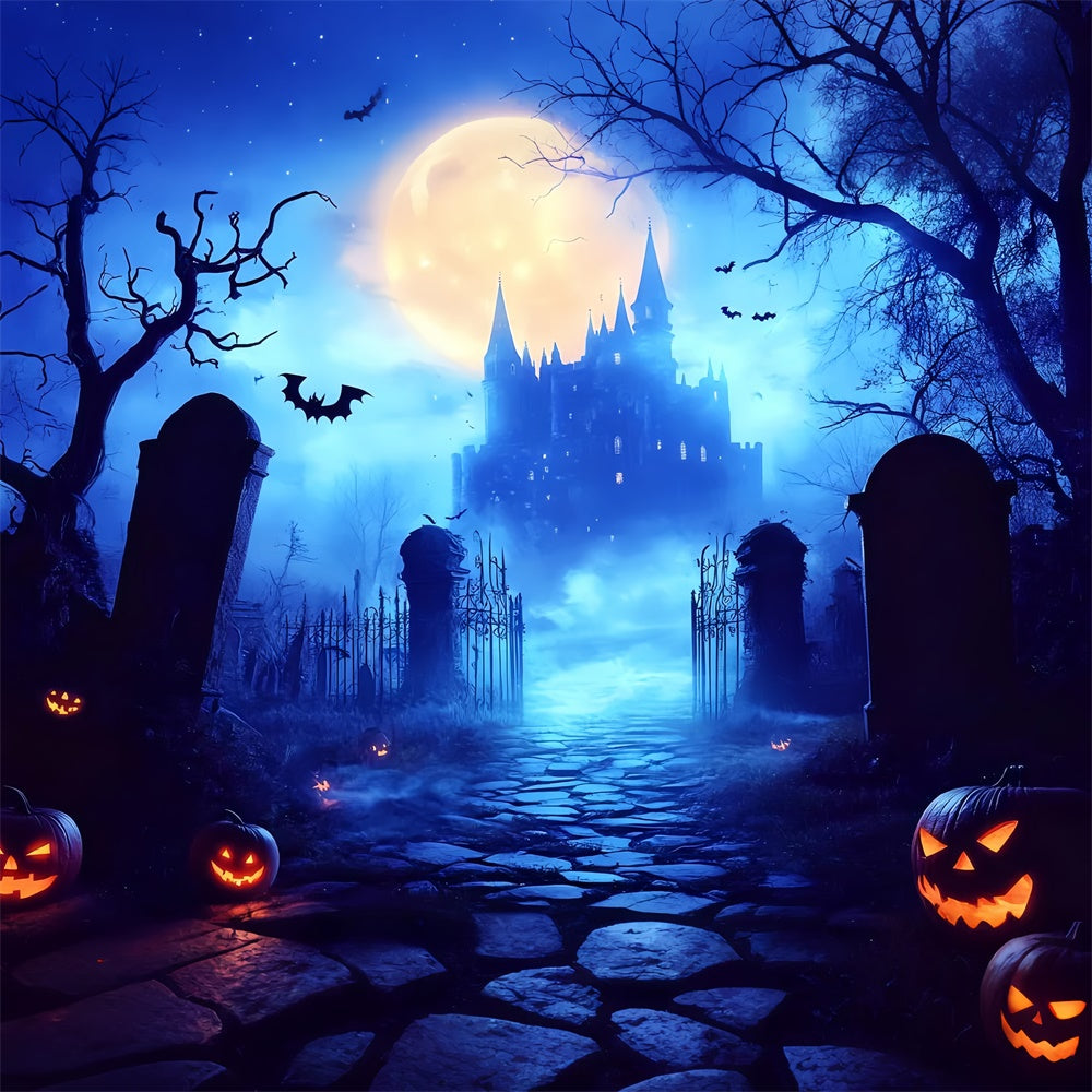 Toile de fond Photo Halloween Château-Cimetière au Clair de Lune LXX57-99