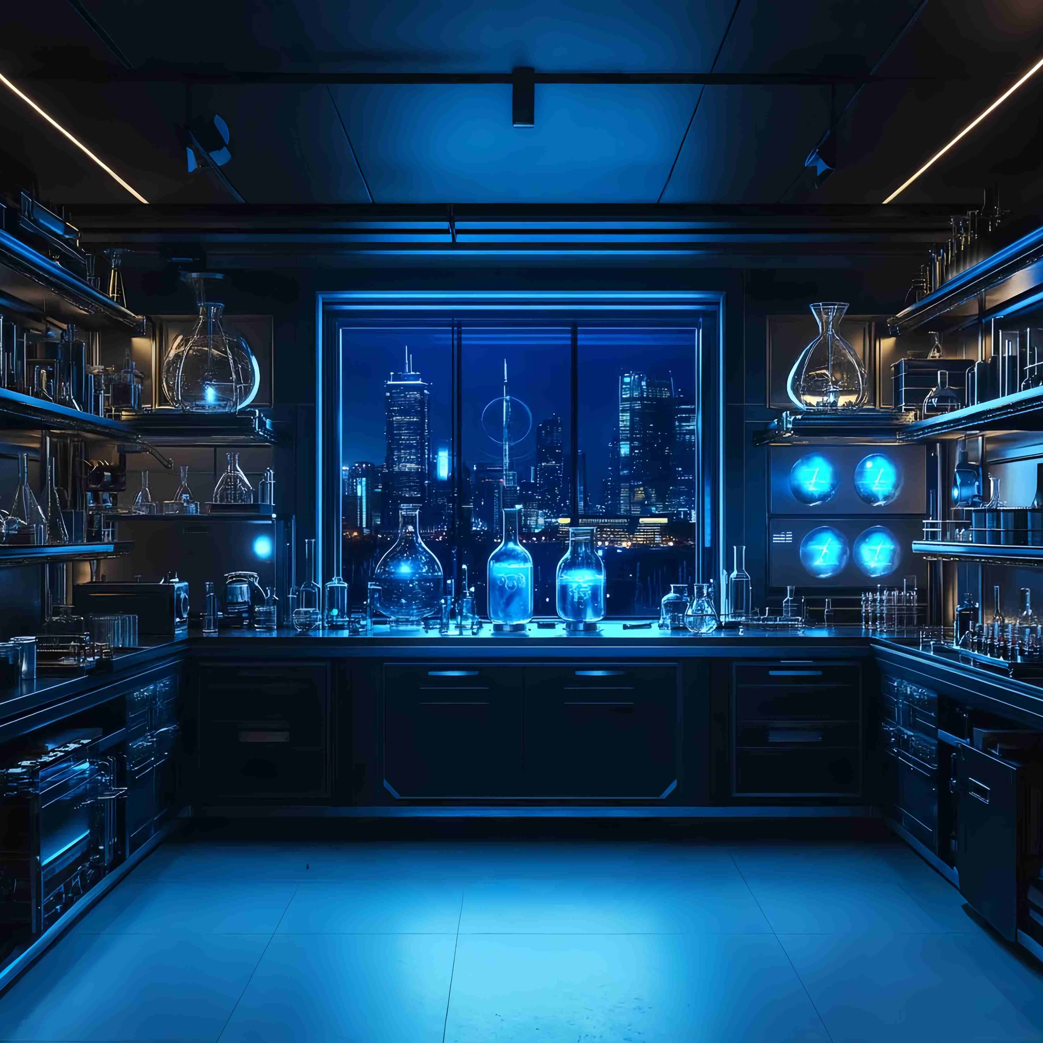 Toile de fond Chimie Laboratoire Futuriste Vue Nocturne sur la Ville Toile de fond Photo École LXX58-108