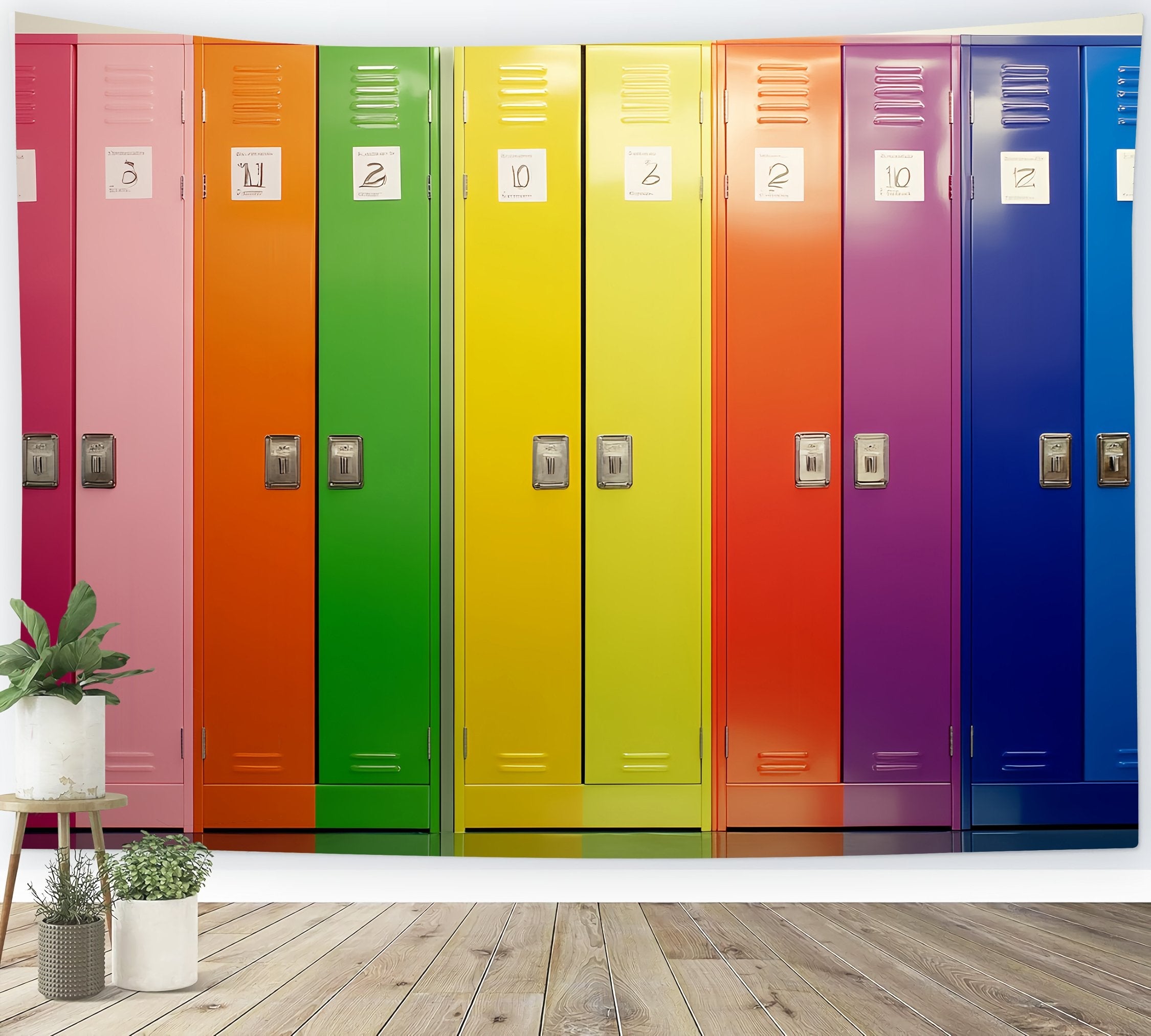 Toile de fond Casiers Scolaires Rangée Numérotée Arc-en-Ciel Rentrée des Classes LXX58-115