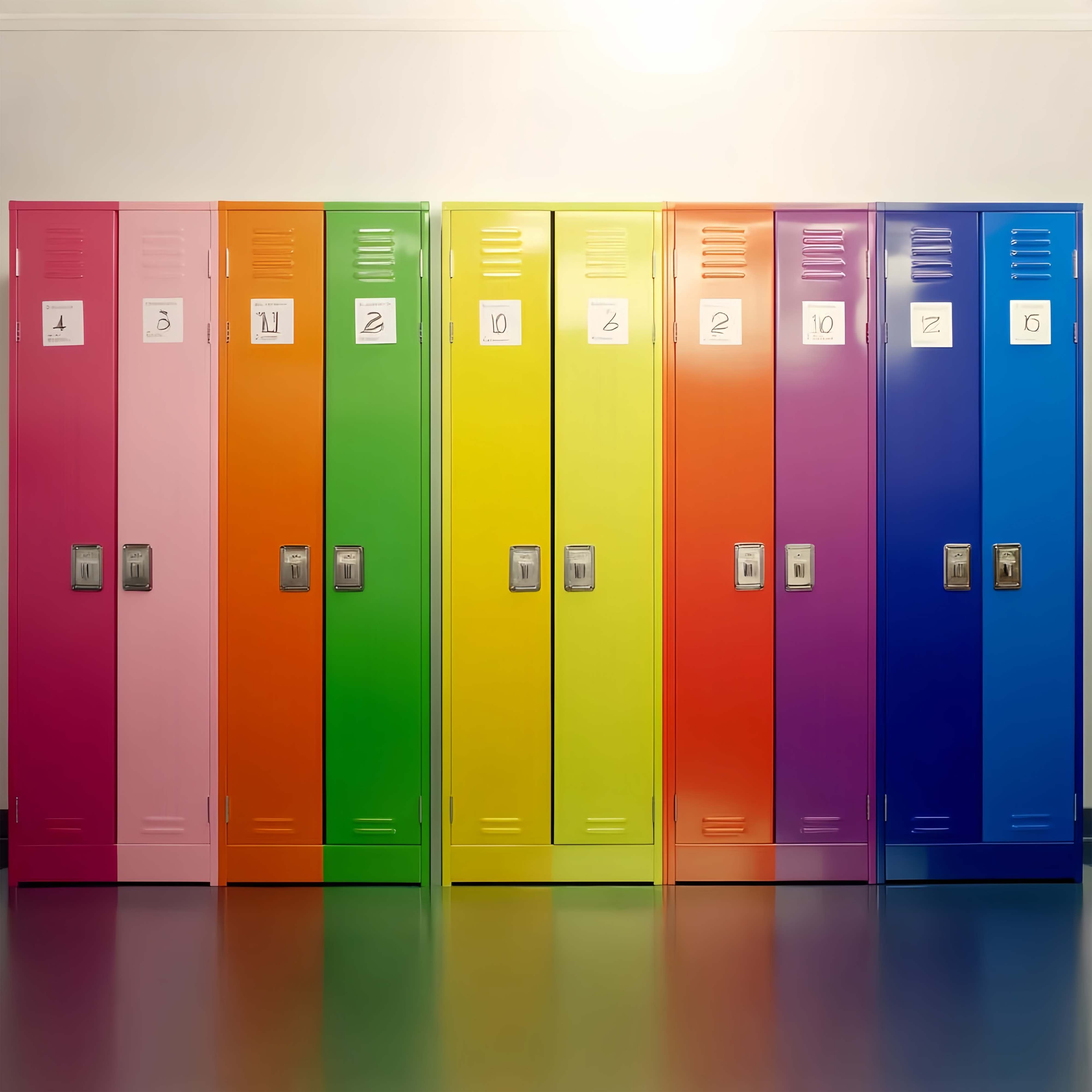Toile de fond Casiers Scolaires Rangée Numérotée Arc-en-Ciel Rentrée des Classes LXX58-115