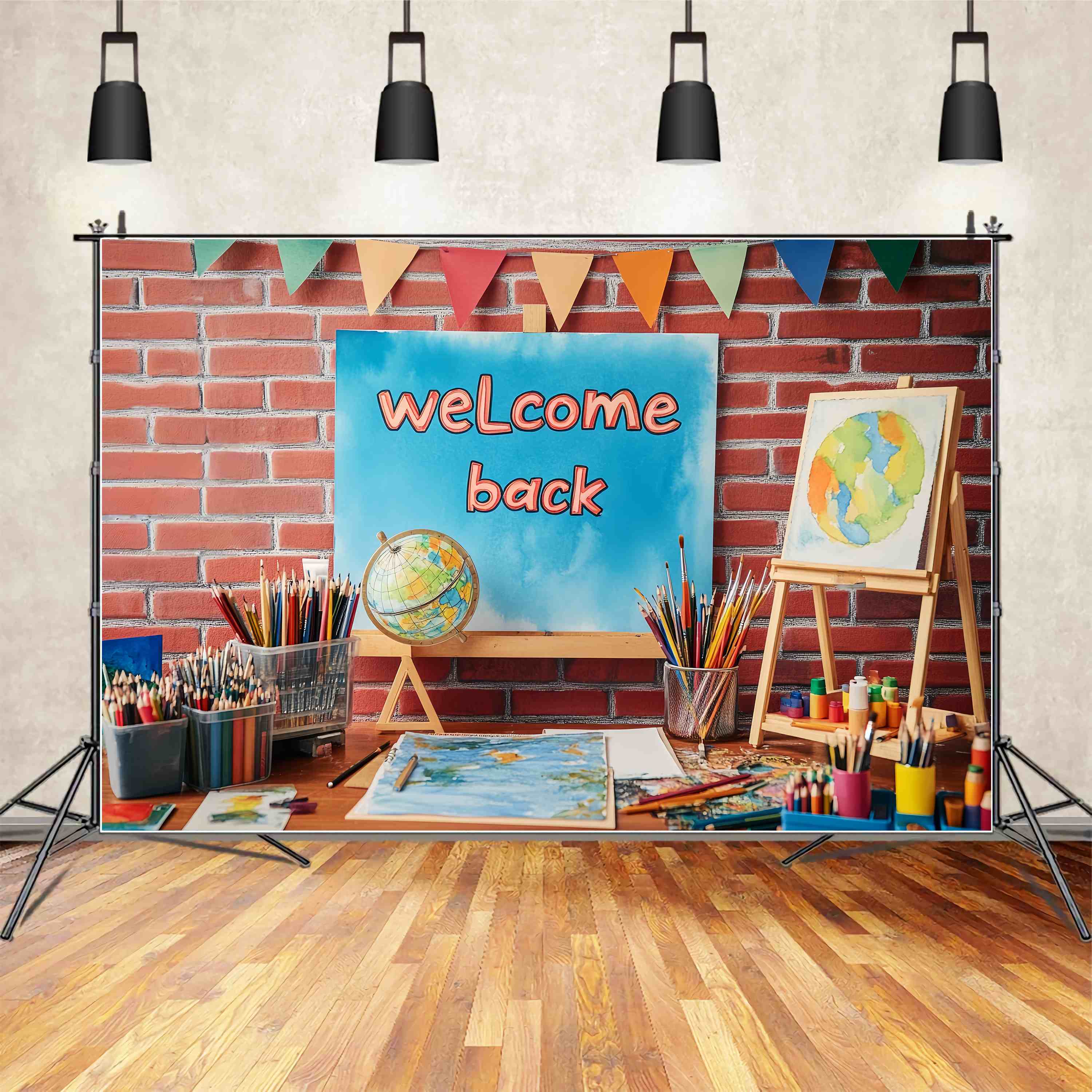 Toile de fond Maternelle Mur en Brique Bienvenue Fournitures Artistiques Rentrée des Classes LXX58-125