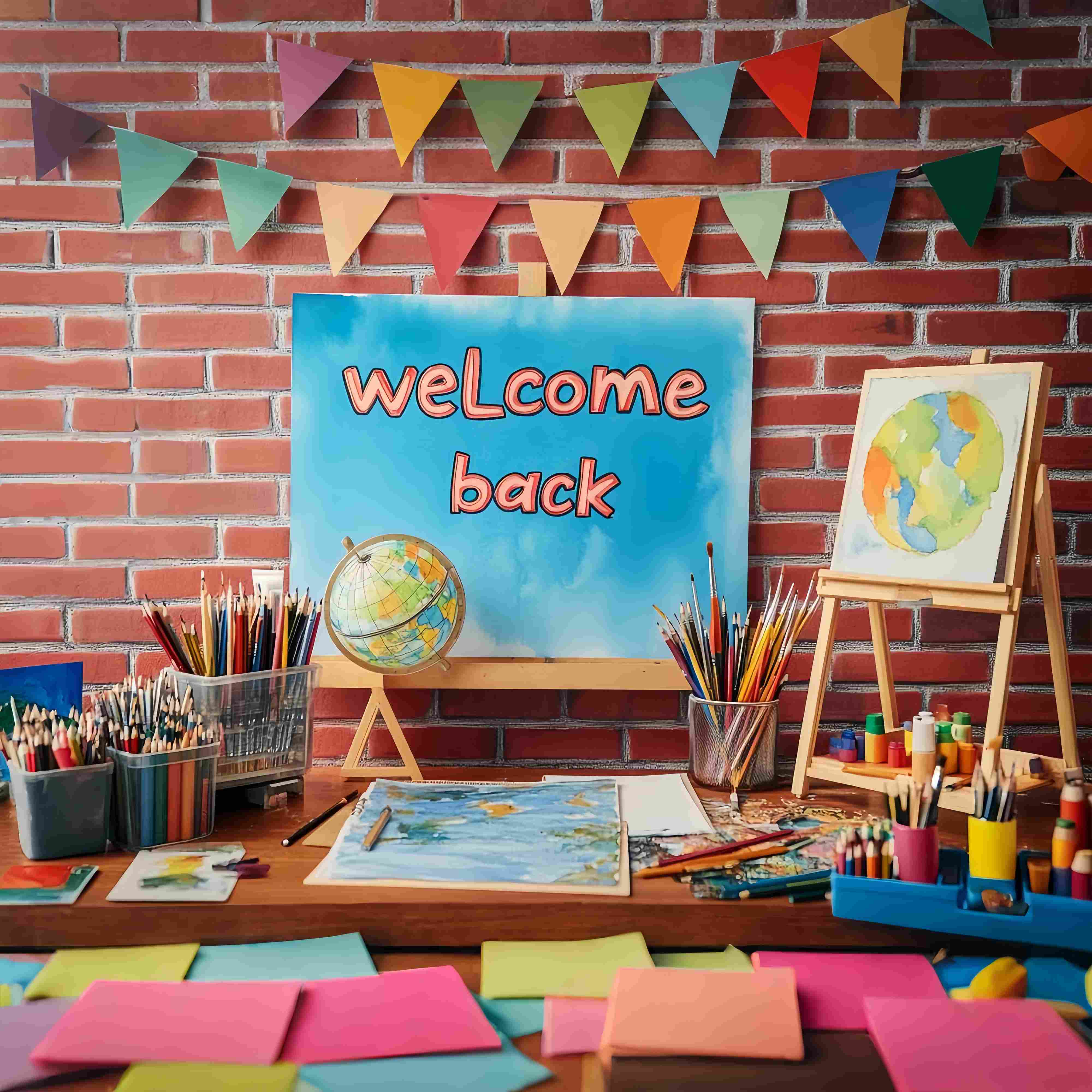 Toile de fond Maternelle Mur en Brique Bienvenue Fournitures Artistiques Rentrée des Classes LXX58-125