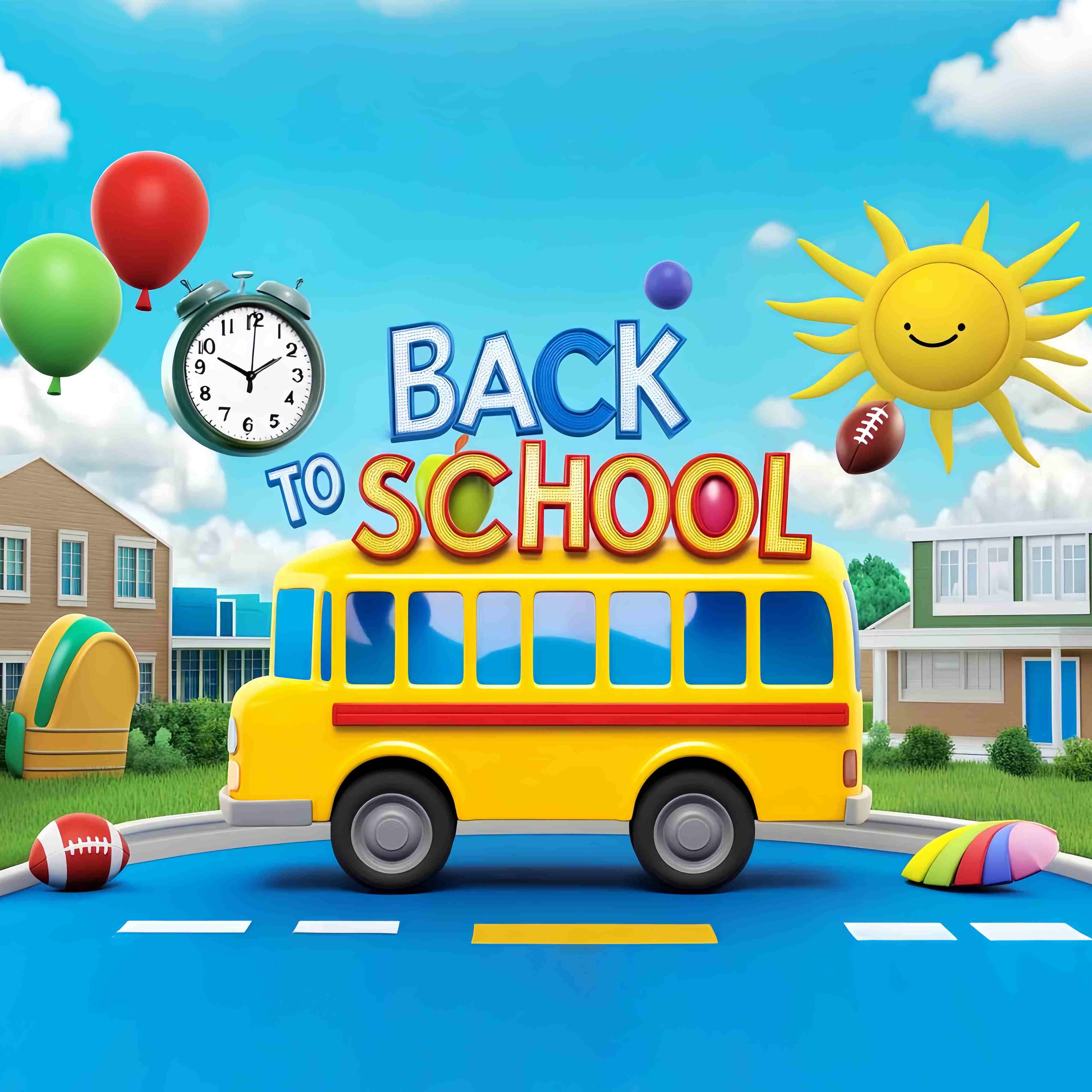 Toile de fond Bus Scolaire Dessin Animé Ludique Cour d’École Photo Rentrée LXX58-129