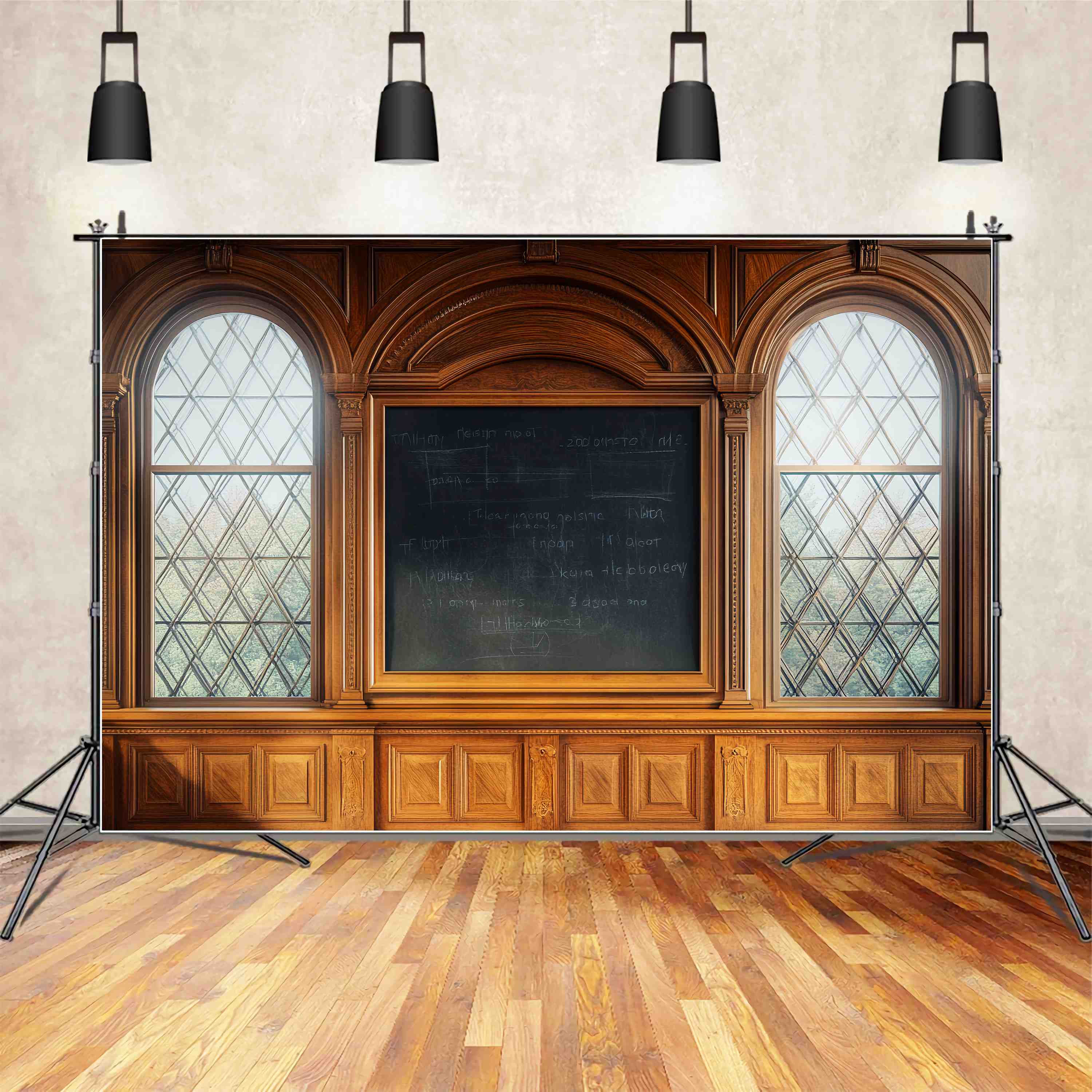 Toile de fond Tableau Noir Vintage Salle de Classe Fenêtres en Bois Toile de fond Photo École LXX58-131