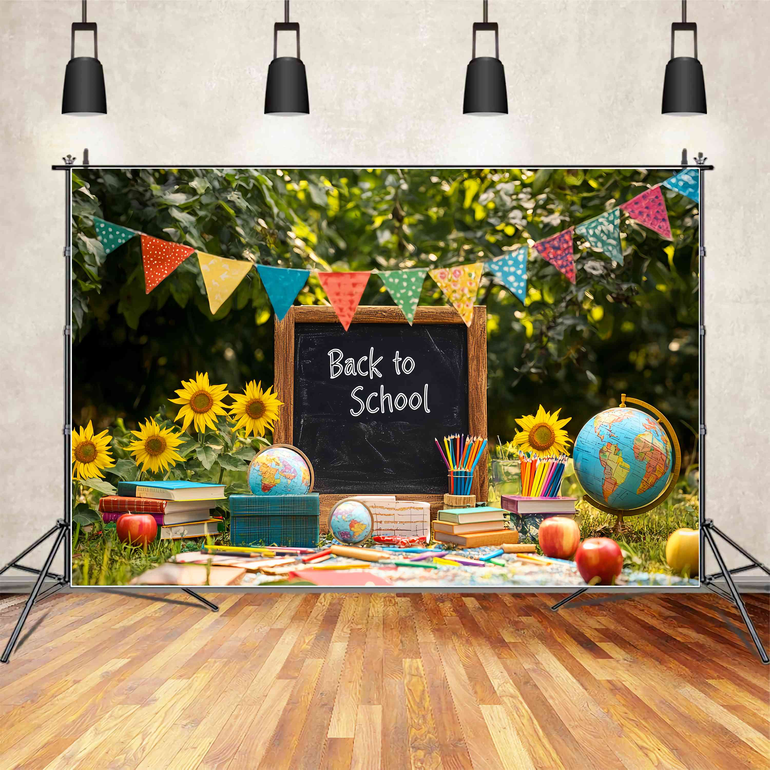 Toile de fond Tableau Noir Extérieur Tournesols Crayons Idées Rentrée des Classes LXX58-132