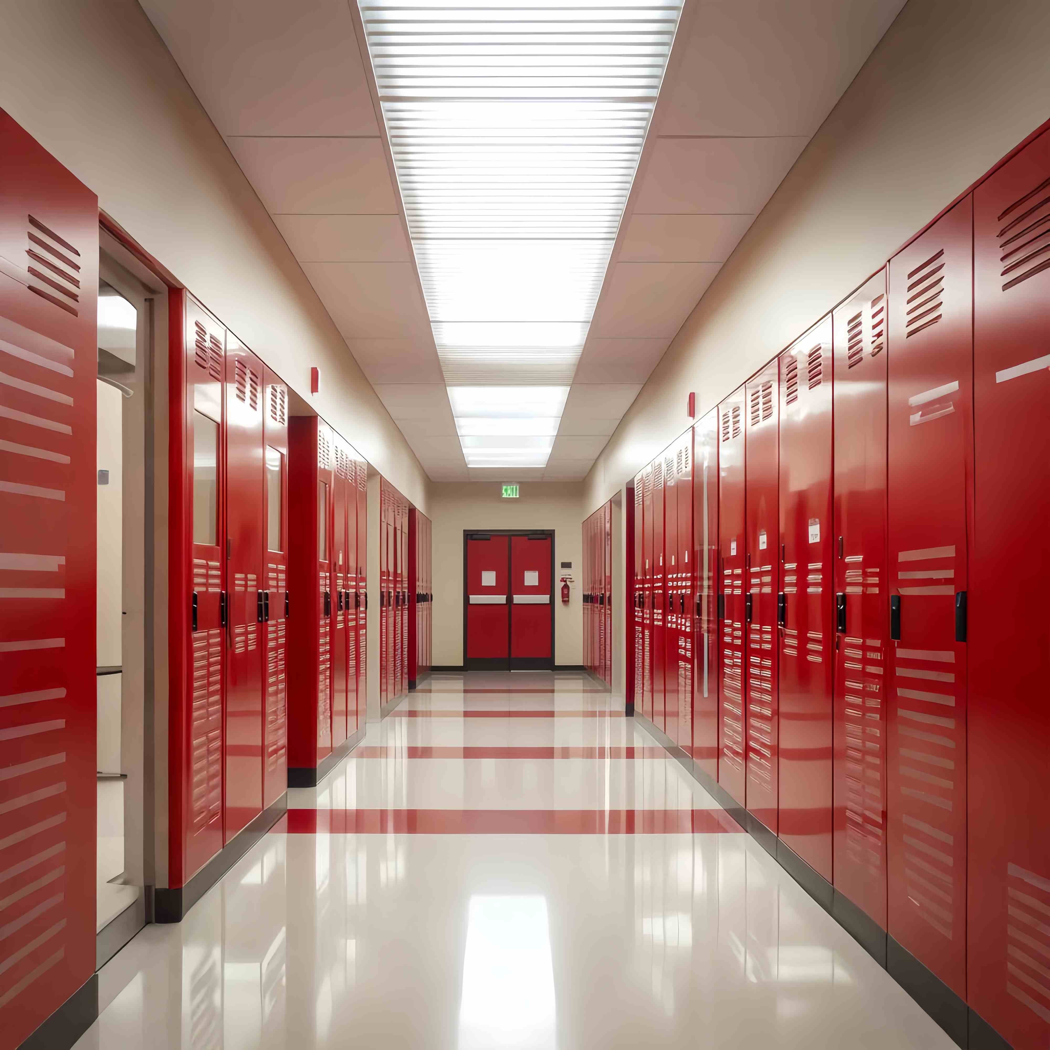 Toile de fond Couloir Scolaire Casiers Rouges Brillants Rentrée des Classes LXX58-146