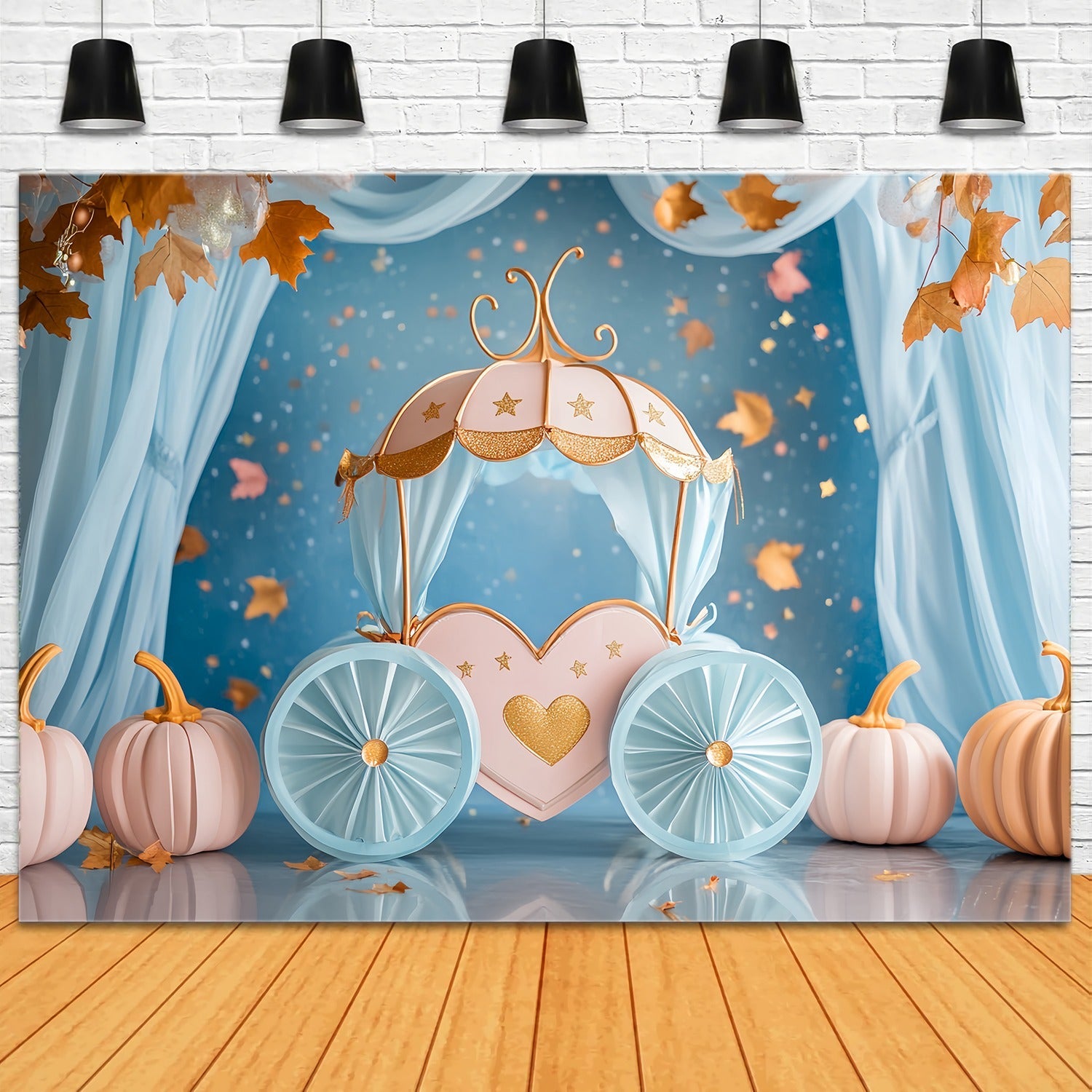 Fond Photo Automne Décor Carrosse Citrouille Conte De Fées LXX58-156