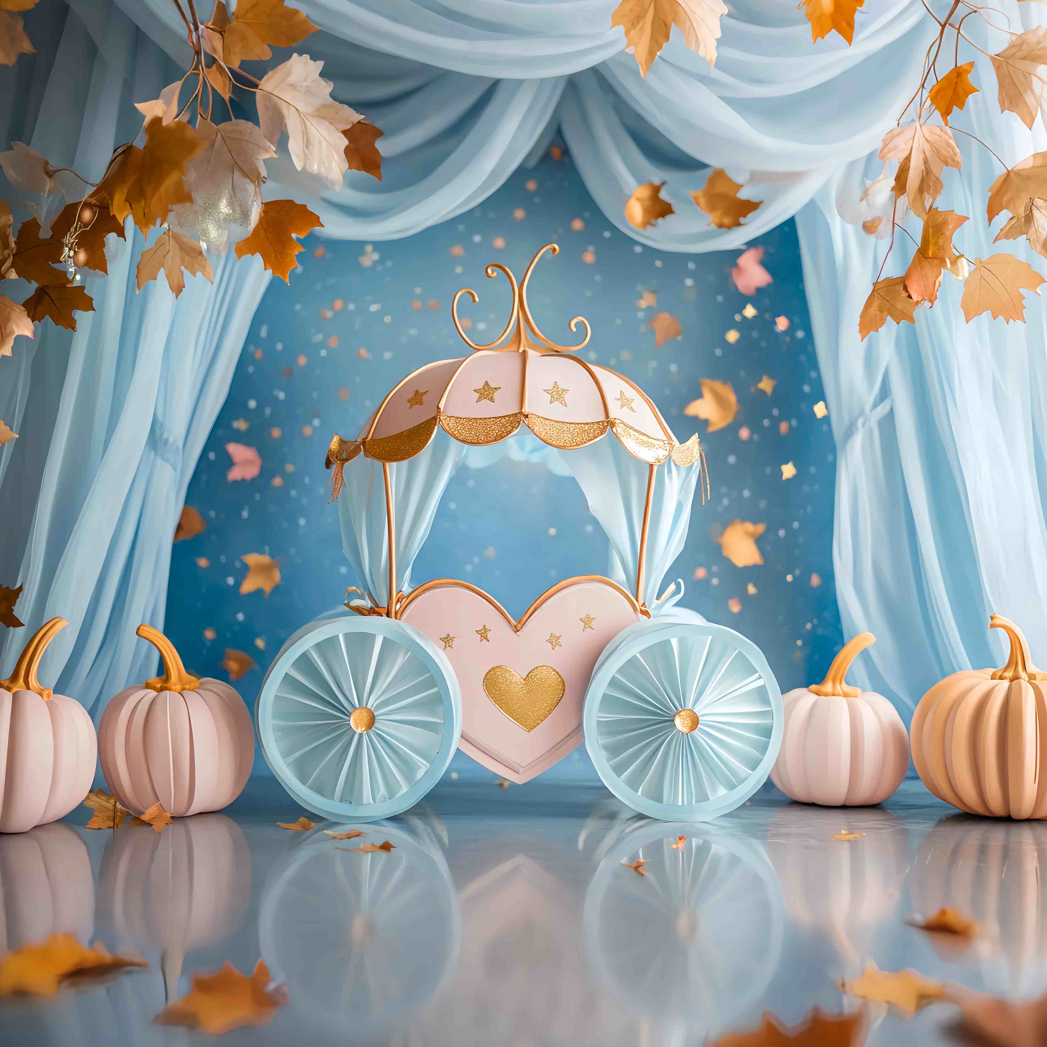 Fond Photo Automne Décor Carrosse Citrouille Conte De Fées LXX58-156