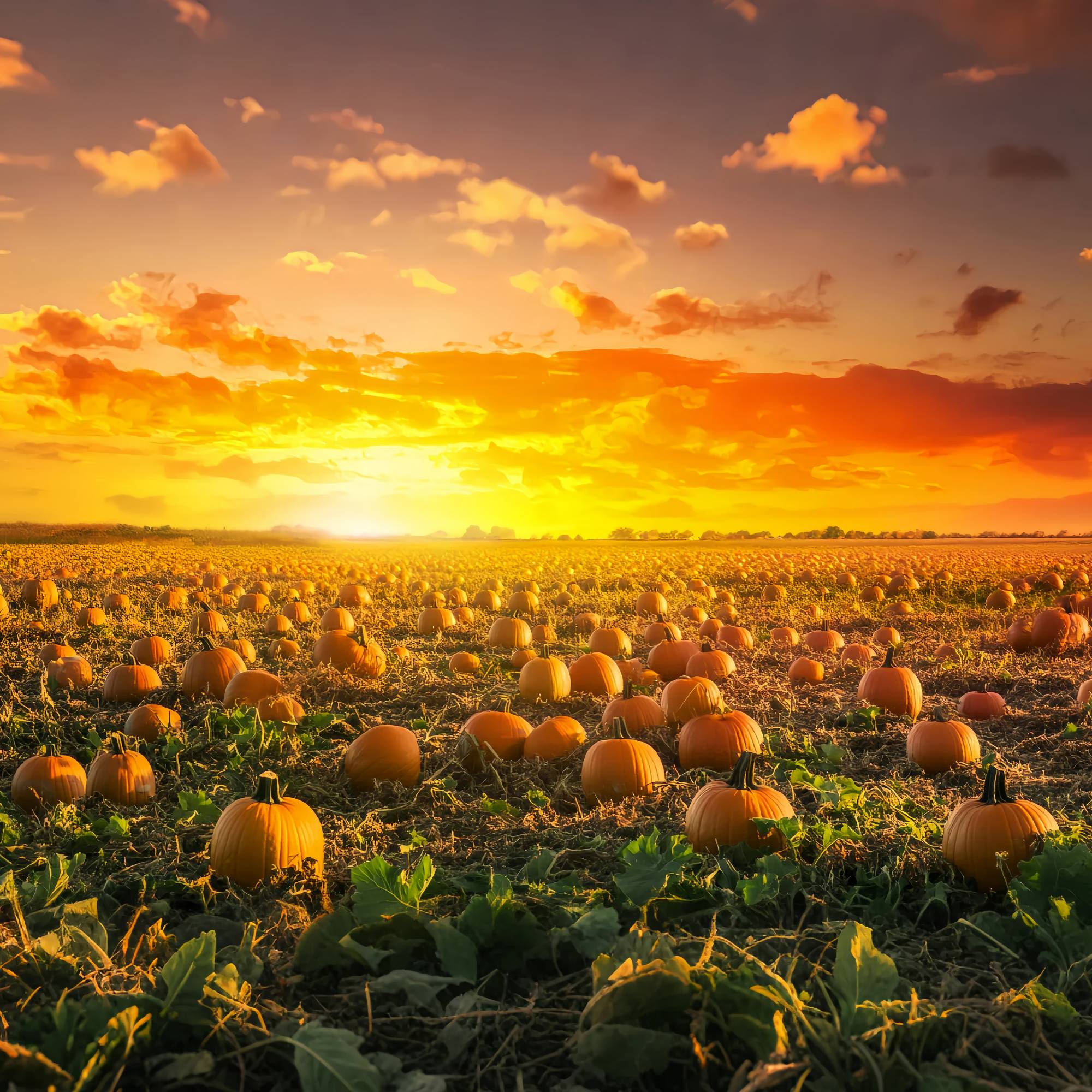 Fond Photo Automne Champ Citrouilles Coucher Soleil Doré LXX58-166