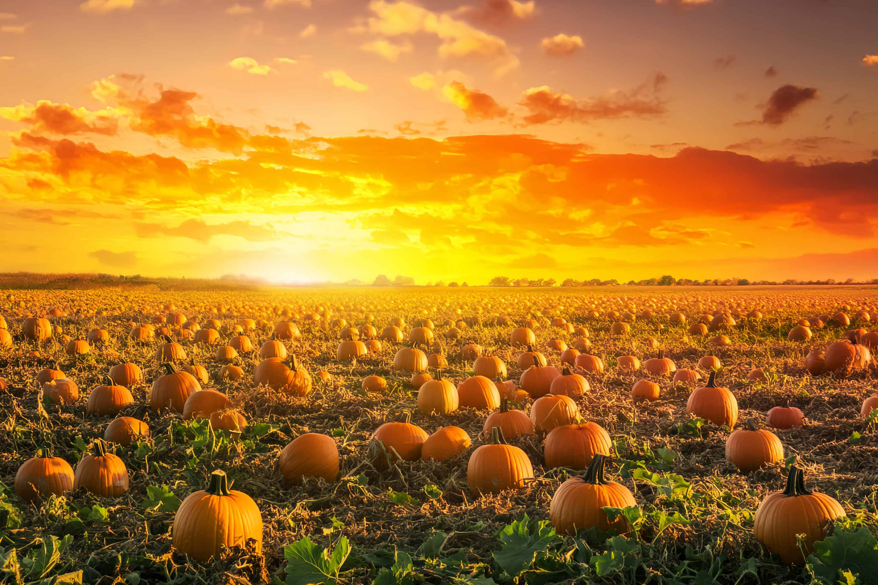 Fond Photo Automne Champ Citrouilles Coucher Soleil Doré LXX58-166
